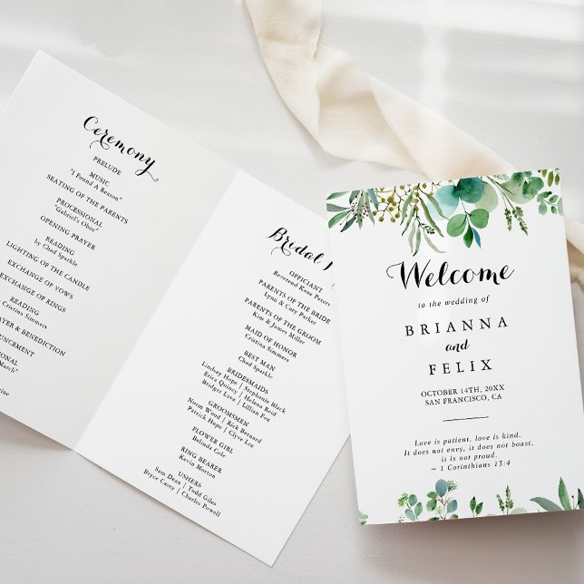 Green Eucalyptus Botanical foliage Folded Wedding Program (Creator Uploaded)