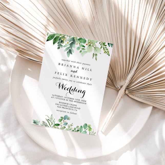 Green Eucalyptus Botanical Front & Back Wedding  Invitation (Creator Uploaded)