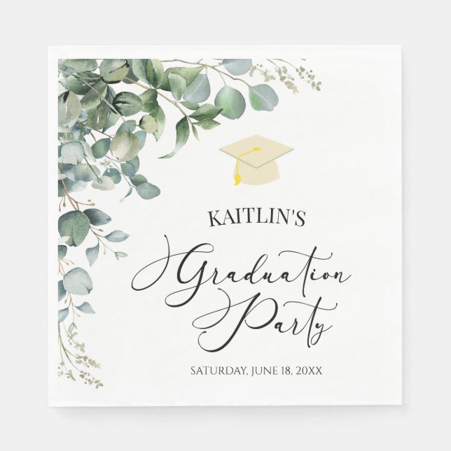 Green Eucalyptus Botanical Graduation Party Napkin (Front)