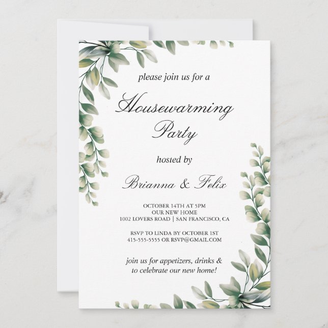 Green Eucalyptus Botanical Housewarming Party Invitation (Front)