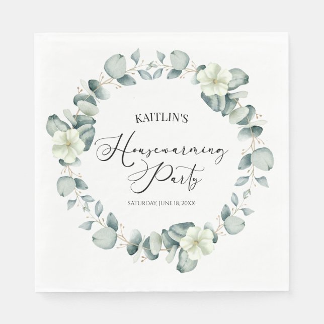 Green Eucalyptus Botanical Housewarming Party Napkin (Front)