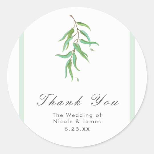 Green Eucalyptus Botanical Leaves Rustic Wedding Classic Round Sticker