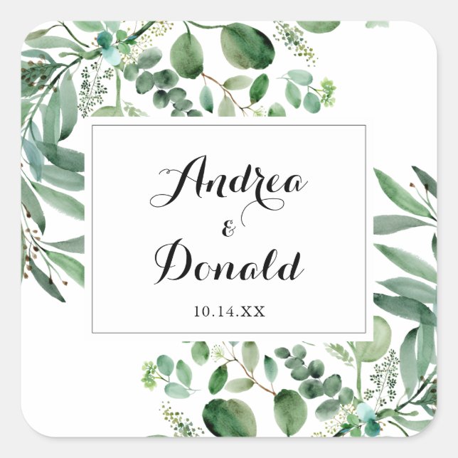 Green Eucalyptus Botanical Wedding Envelope Seals (Front)
