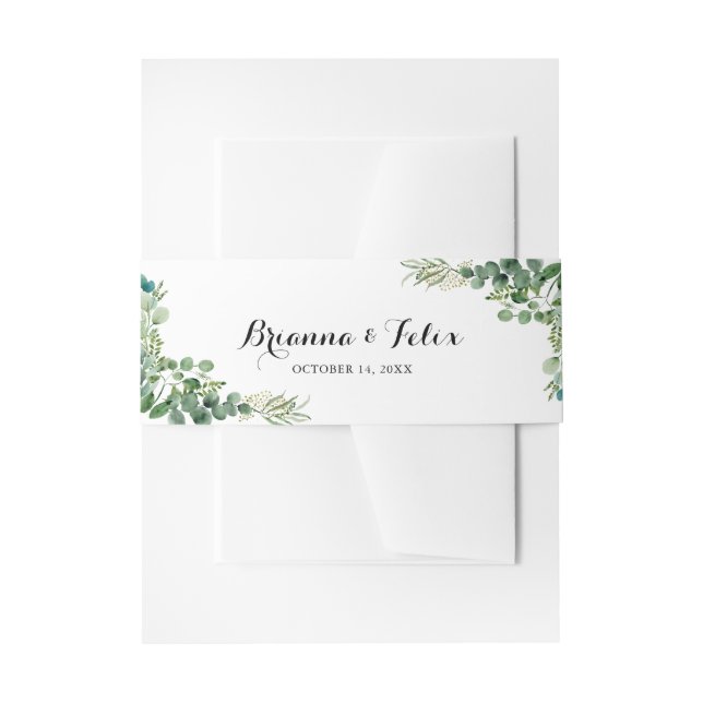 Green Eucalyptus Botanical Wedding Invitation Invitation Belly Band (Front Example)