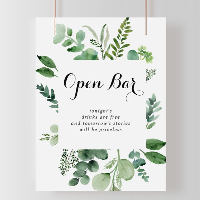 Green Eucalyptus Botanical Wedding Open Bar Sign (Creator Uploaded)