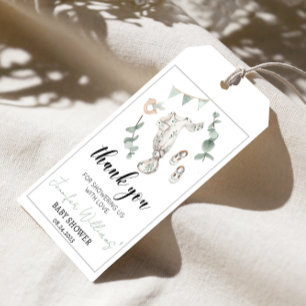 Green eucalyptus boy baby shower thank you tags
