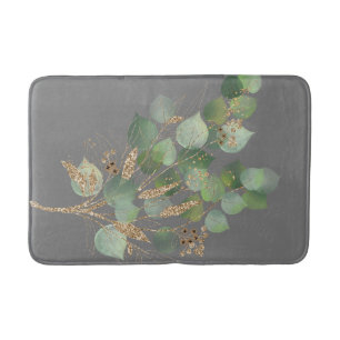 GREEN EUCALYPTUS BRANCH GREY BATH MAT