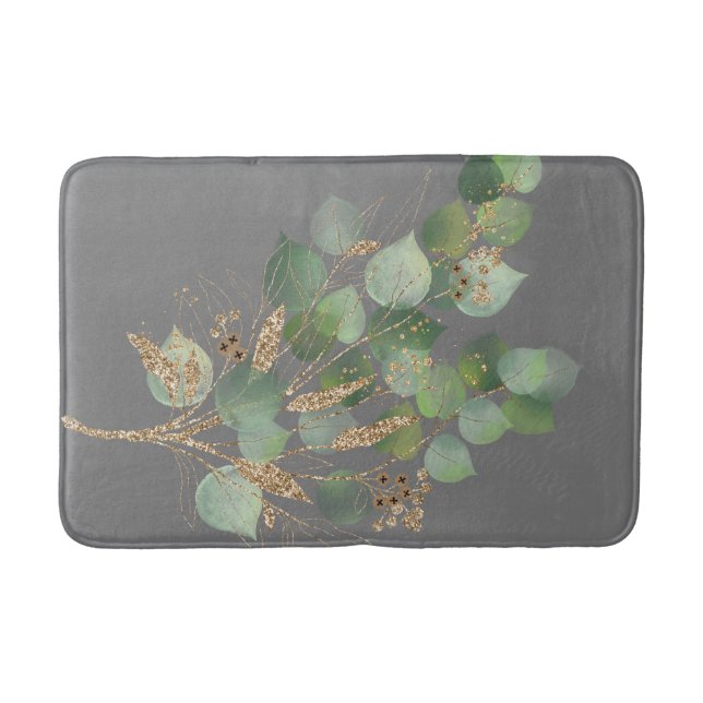 GREEN EUCALYPTUS BRANCH GREY BATH MAT (Front)