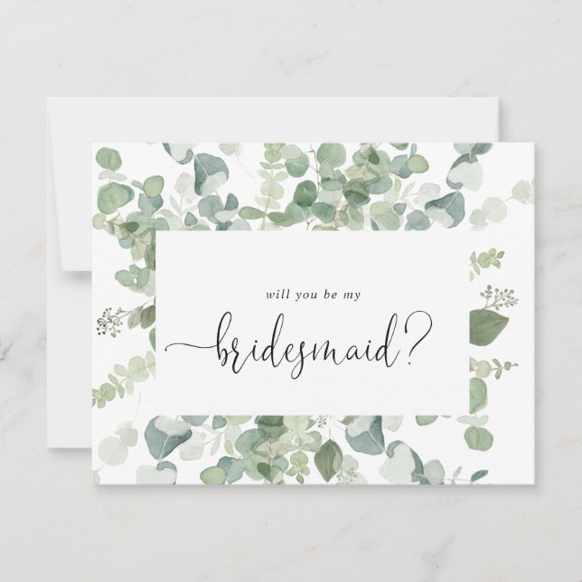 Green Eucalyptus Bridesmaid Proposal Note Card (Front)