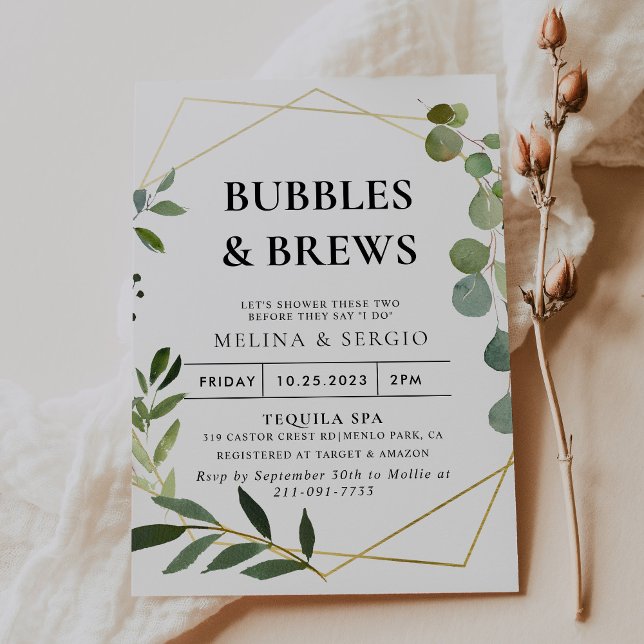 Green Eucalyptus Bubbles & Brews Bridal shower  Invitation (Creator Uploaded)