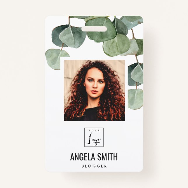 GREEN EUCALYPTUS EMPLOYEE PHOTO BARCODE NAME BADGE (Front)
