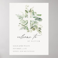 Green Eucalyptus Fern Fauna Cross Baptism Welcome