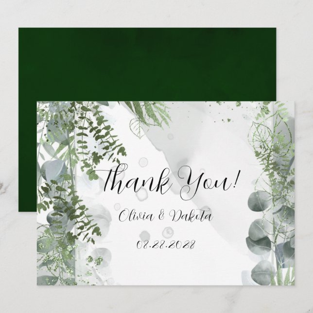 Green Eucalyptus Feuilles Merci Cartes (Devant / Derrière)