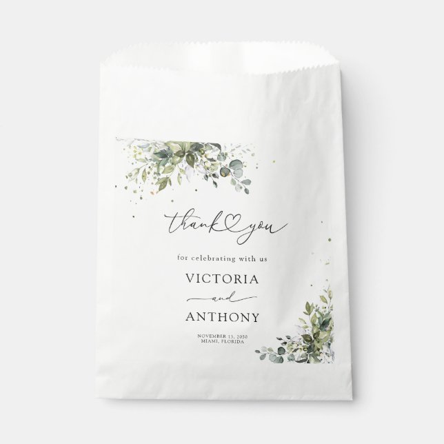 Green Eucalyptus Floral Bridal Shower Favour Bag (Front)