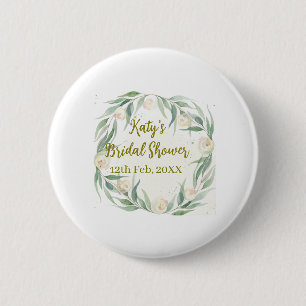 Green eucalyptus floral bridal shower name date go 2 inch round button