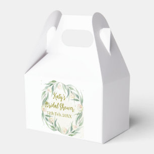 Green eucalyptus floral bridal shower name date go favor box