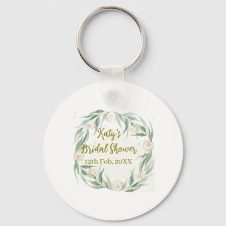 Green eucalyptus floral bridal shower name date go keychain