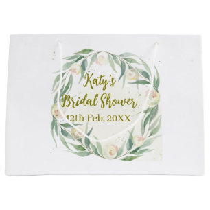 Green eucalyptus floral bridal shower name date go large gift bag