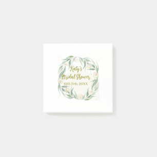 Green eucalyptus floral bridal shower name date go post-it notes