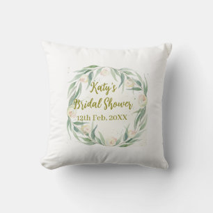 Green eucalyptus floral bridal shower name date go throw pillow
