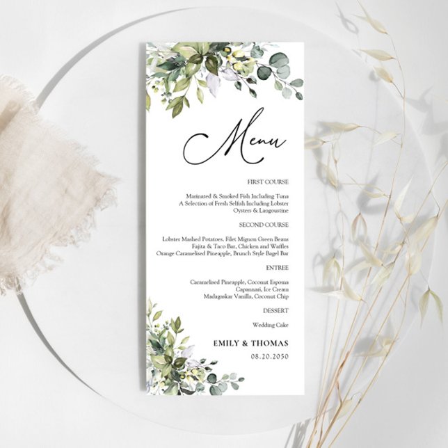 Green Eucalyptus Floral Fête des mariées Menu (Créateur téléchargé)