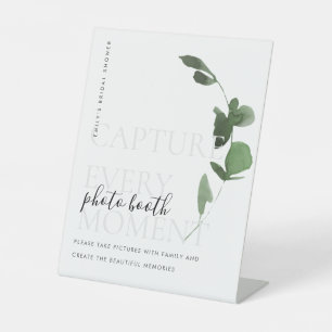 Green Eucalyptus Foliage Bridal Shower Photo Booth Pedestal Sign
