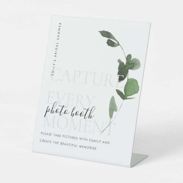 Green Eucalyptus Foliage Bridal Shower Photo Booth Pedestal Sign (Front)