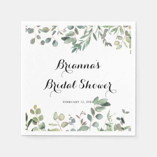 Green Eucalyptus Foliage Delight Bridal Shower Napkin (Front)
