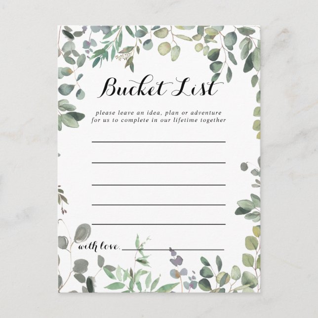 Green Eucalyptus Foliage Delight Bucket List Carte (Devant)
