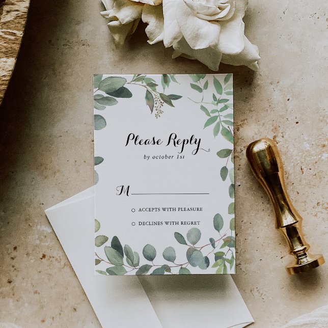 Green Eucalyptus Foliage Delight Calligraphy RSVP Card (Creator Uploaded)