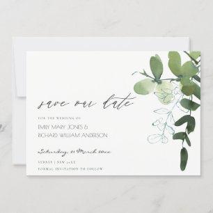 Green Eucalyptus Foliage Save The Date Invite