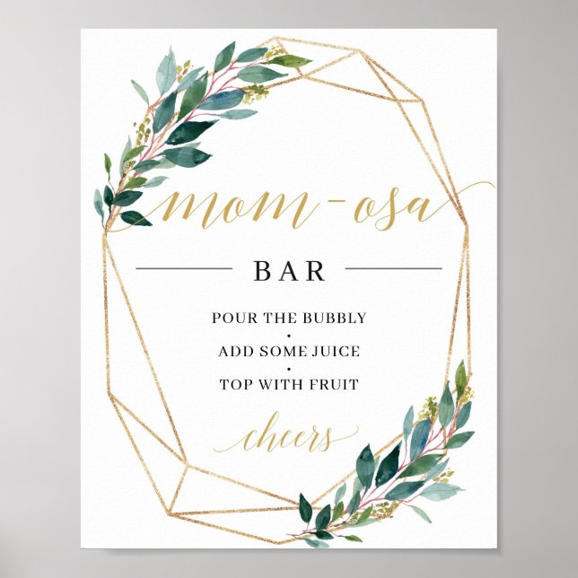 Green eucalyptus gold geometric mom-osa bar sign (Front)