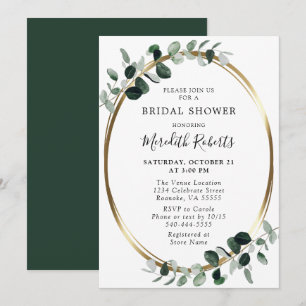 Green Eucalyptus Gold Metallic Bridal Shower Invitation