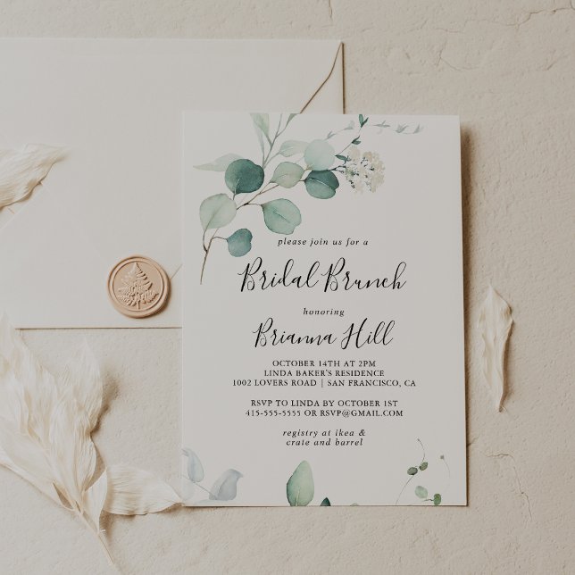 Green Eucalyptus Leaf Bridal Brunch Bridal Shower Invitation (Creator Uploaded)