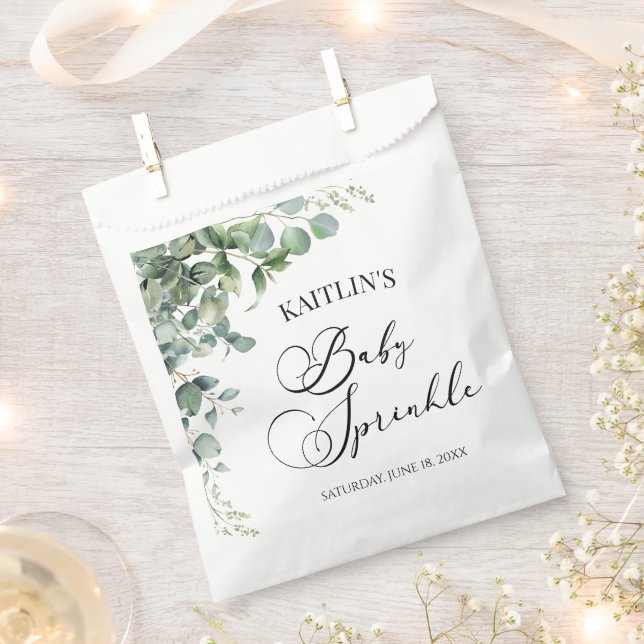 Green Eucalyptus Leaves Botanical Baby Sprinkle Favour Bag (Clipped)