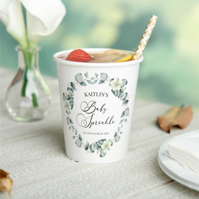 Green Eucalyptus Leaves Botanical Baby Sprinkle Paper Cups (Insitu)