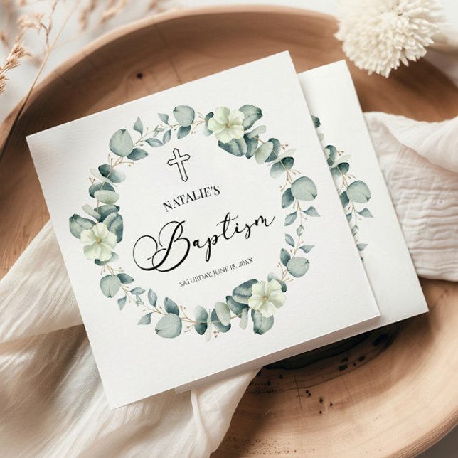 Green Eucalyptus Leaves Botanical Baptism Napkin (Creator Uploaded)