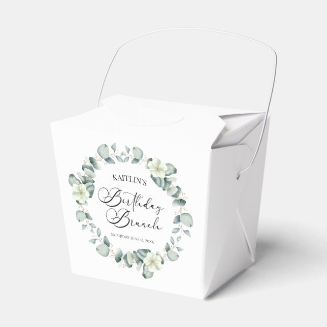 Green Eucalyptus Leaves Botanical Birthday Brunch Favor Box (Front Side)