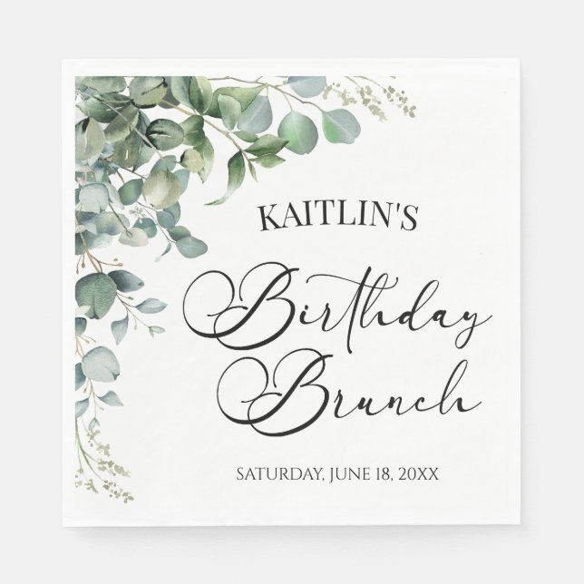 Green Eucalyptus Leaves Botanical Birthday Brunch Napkin (Front)
