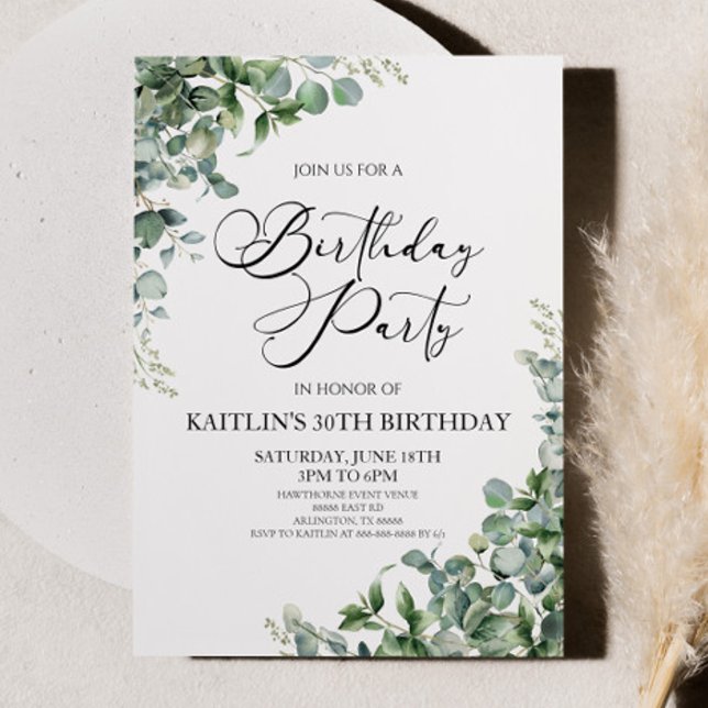 Green Eucalyptus Leaves Botanical Birthday Party Invitation (Creator Uploaded)