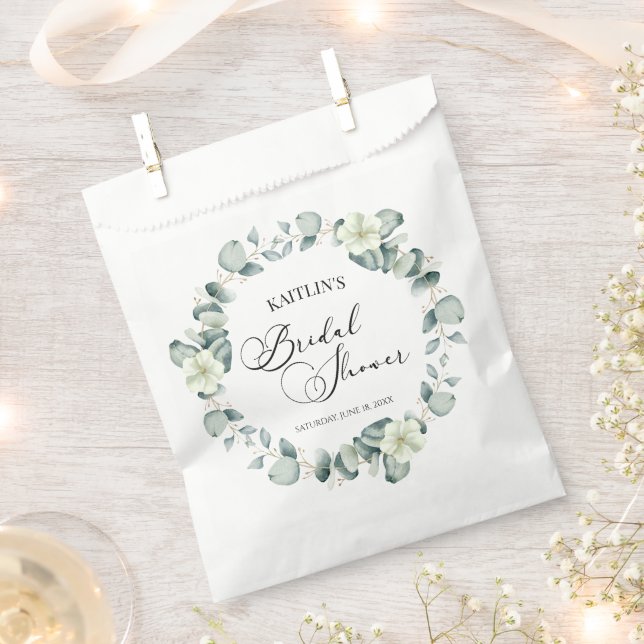 Green Eucalyptus Leaves Botanical Bridal Shower Favour Bag (Clipped)