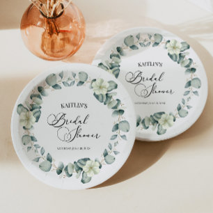 Green Eucalyptus Leaves Botanical Bridal Shower Paper Plate