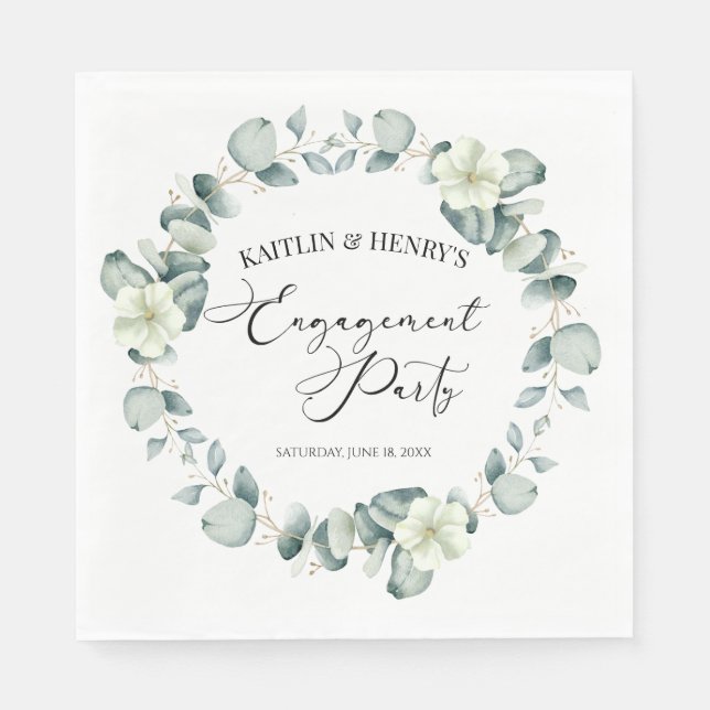 Green Eucalyptus Leaves Botanical Engagement Party Napkin (Front)