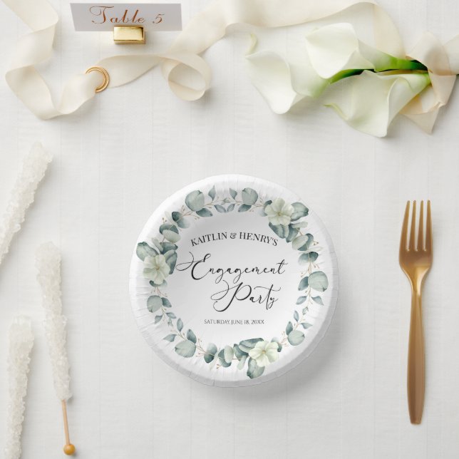 Green Eucalyptus Leaves Botanical Engagement Party Paper Plate (Wedding)
