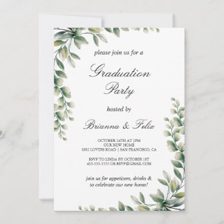 Green Eucalyptus Leaves Botanical Graduation Party Invitation