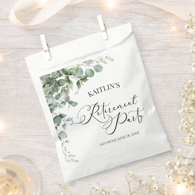 Green Eucalyptus Leaves Botanical Retirement Party Favour Bag (Clipped)