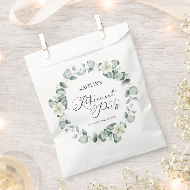 Green Eucalyptus Leaves Botanical Retirement Party Favour Bag (Clipped)