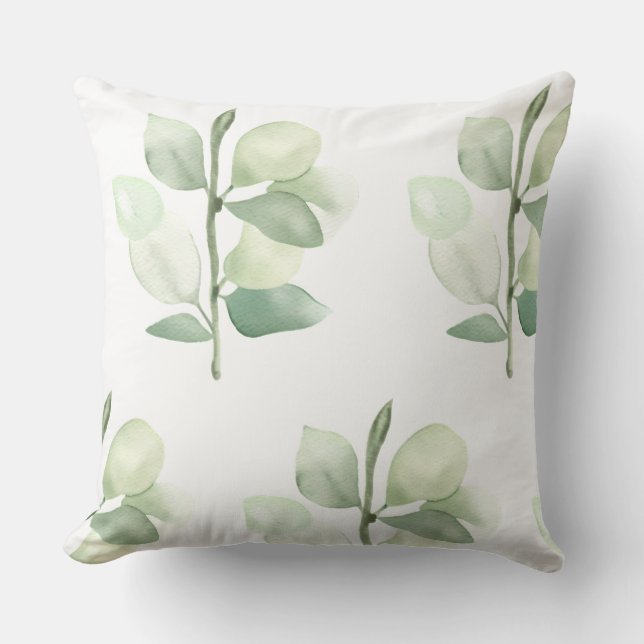 Green Eucalyptus Leaves,  delicate pastel decor Throw Pillow (Front)