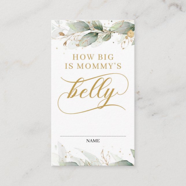 Green eucalyptus leaves gold mommy belly card (Front)