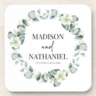 Green Eucalyptus Leaves Greenery Botanical Wedding Coaster